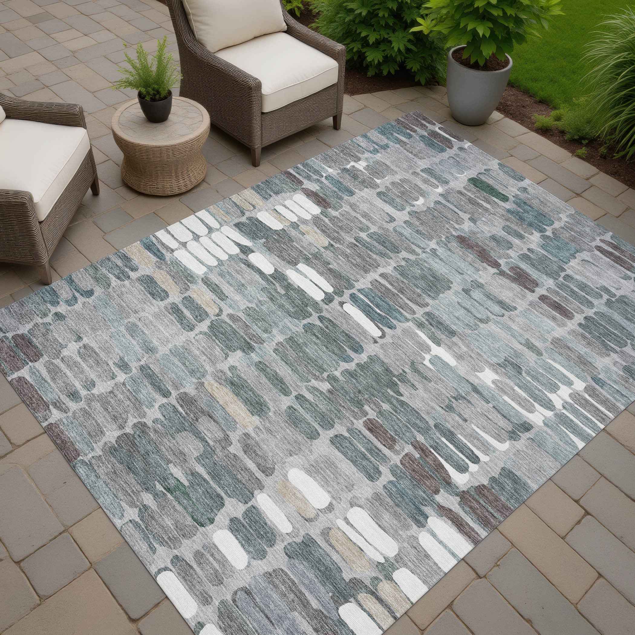 3' X 5' Gray Ivory And Pewter Abstract Washable Indoor Outdoor Area Rug