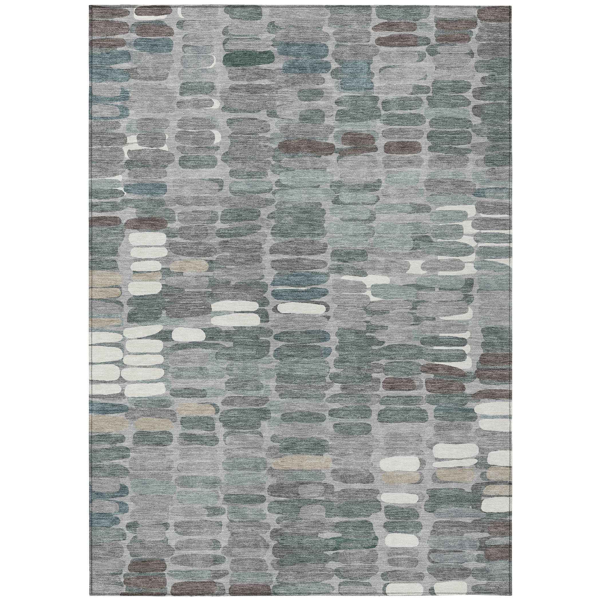 3' X 5' Gray Ivory And Pewter Abstract Washable Indoor Outdoor Area Rug