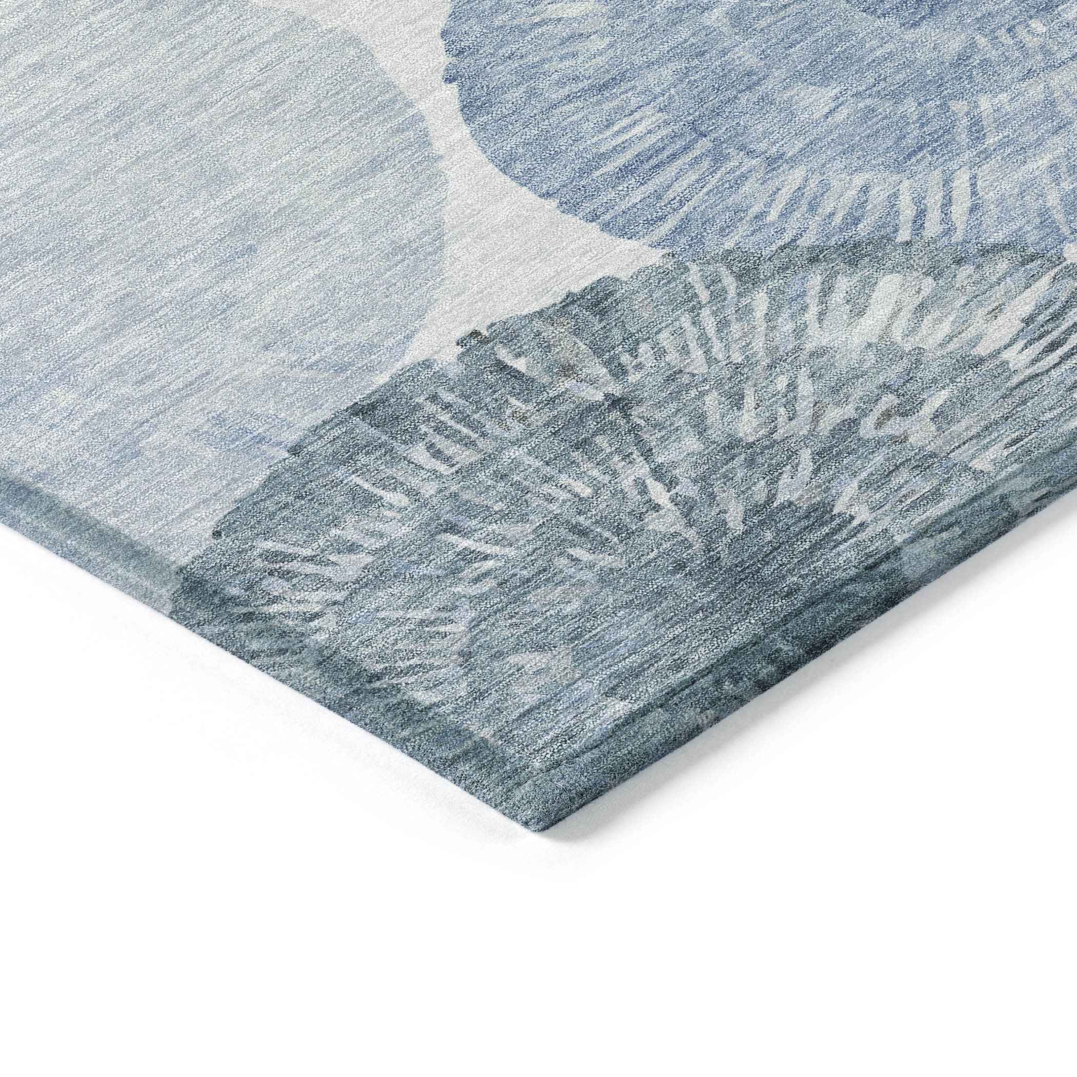 8' Denim Blue Ivory And Gray Round Abstract Washable Indoor Outdoor Area Rug