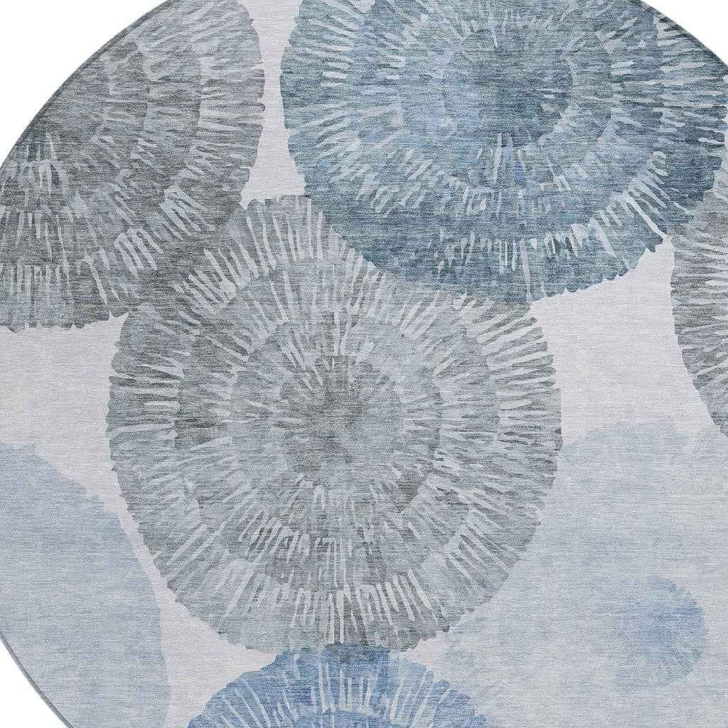 8' Denim Blue Ivory And Gray Round Abstract Washable Indoor Outdoor Area Rug
