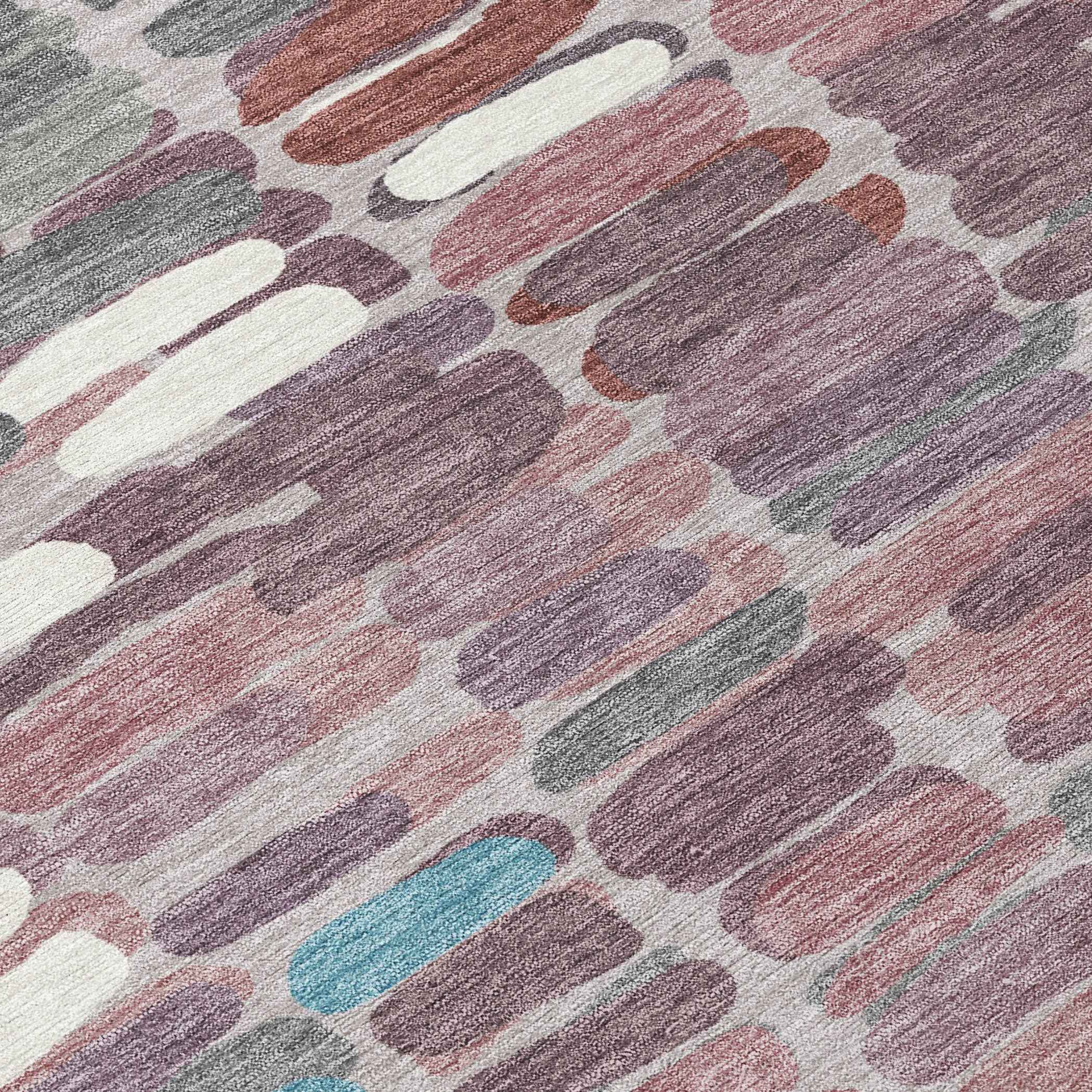 8' Blush Pink And Merlot Round Abstract Washable Indoor Outdoor Area Rug