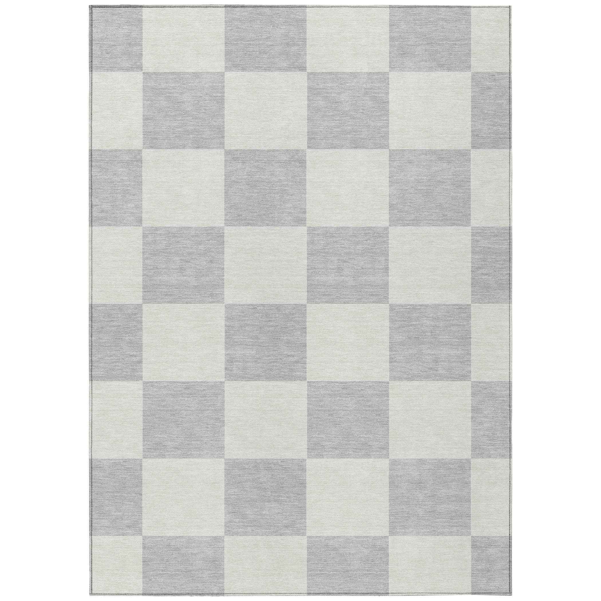 3' X 5' Silver And Ivory Geometric Washable Indoor Outdoor Area Rug