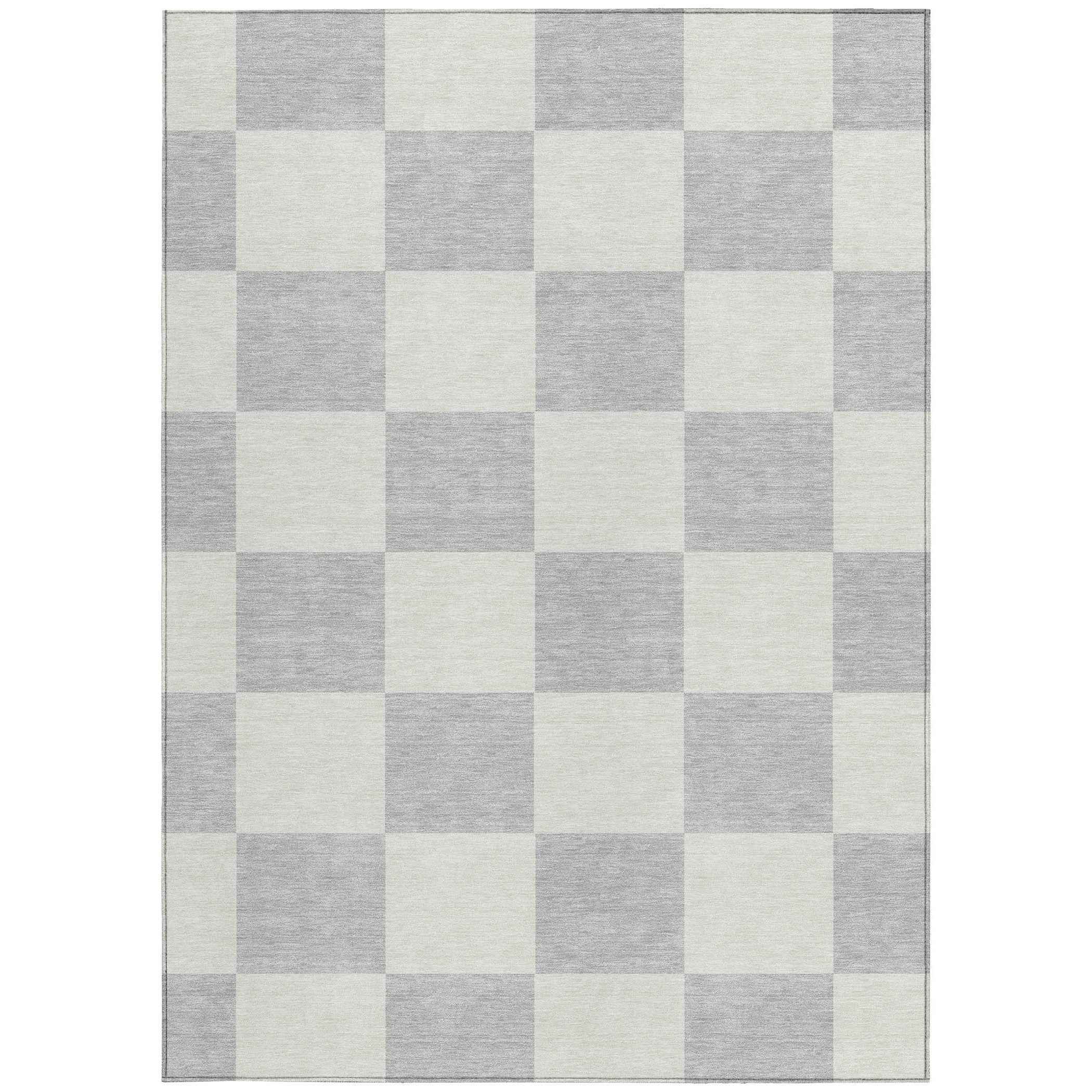 3' X 5' Silver And Ivory Geometric Washable Indoor Outdoor Area Rug