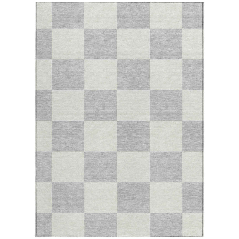 3' X 5' Silver And Ivory Geometric Washable Indoor Outdoor Area Rug