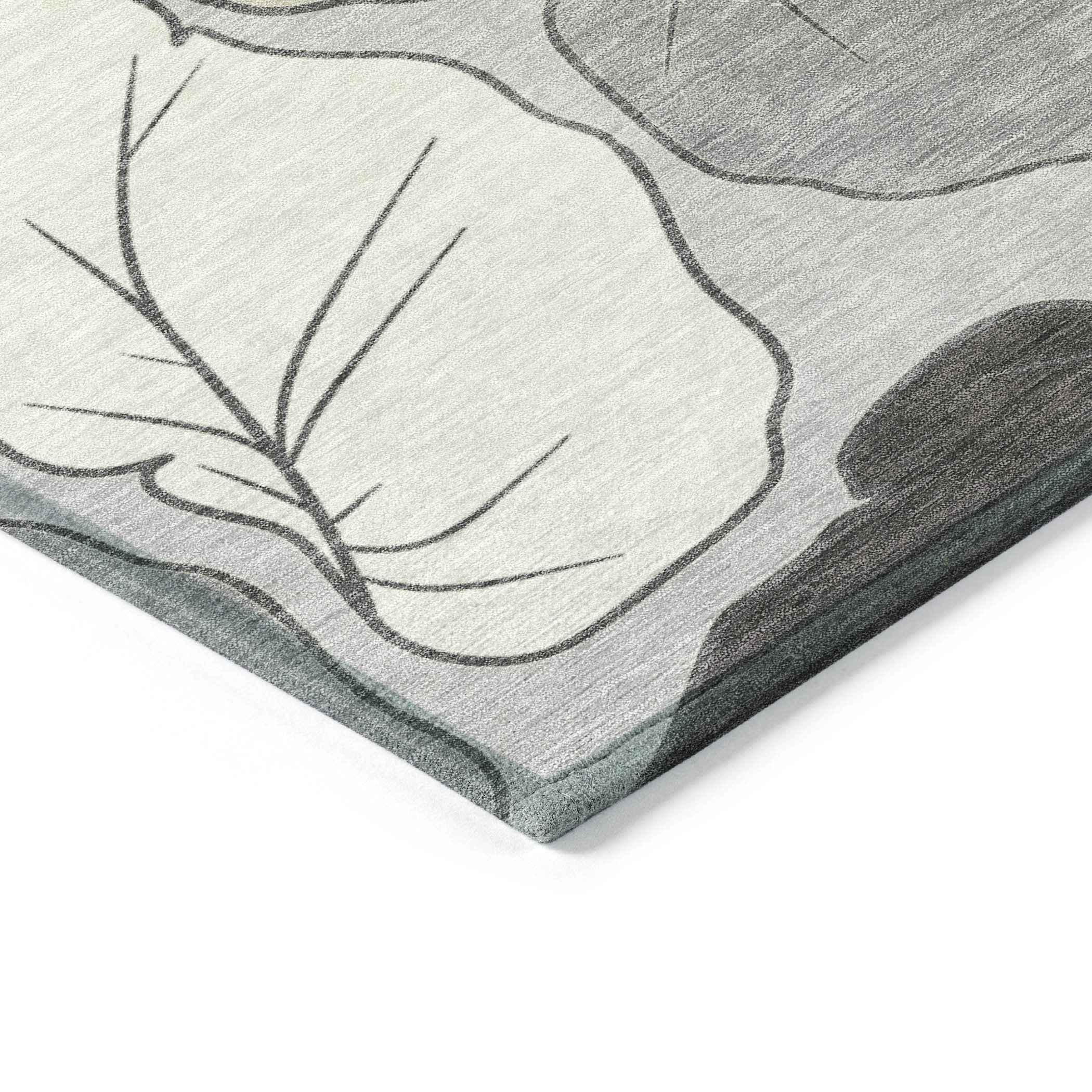 3' X 5' Silver Gray And Beige Botanical Leaves Washable Indoor Outdoor Area Rug