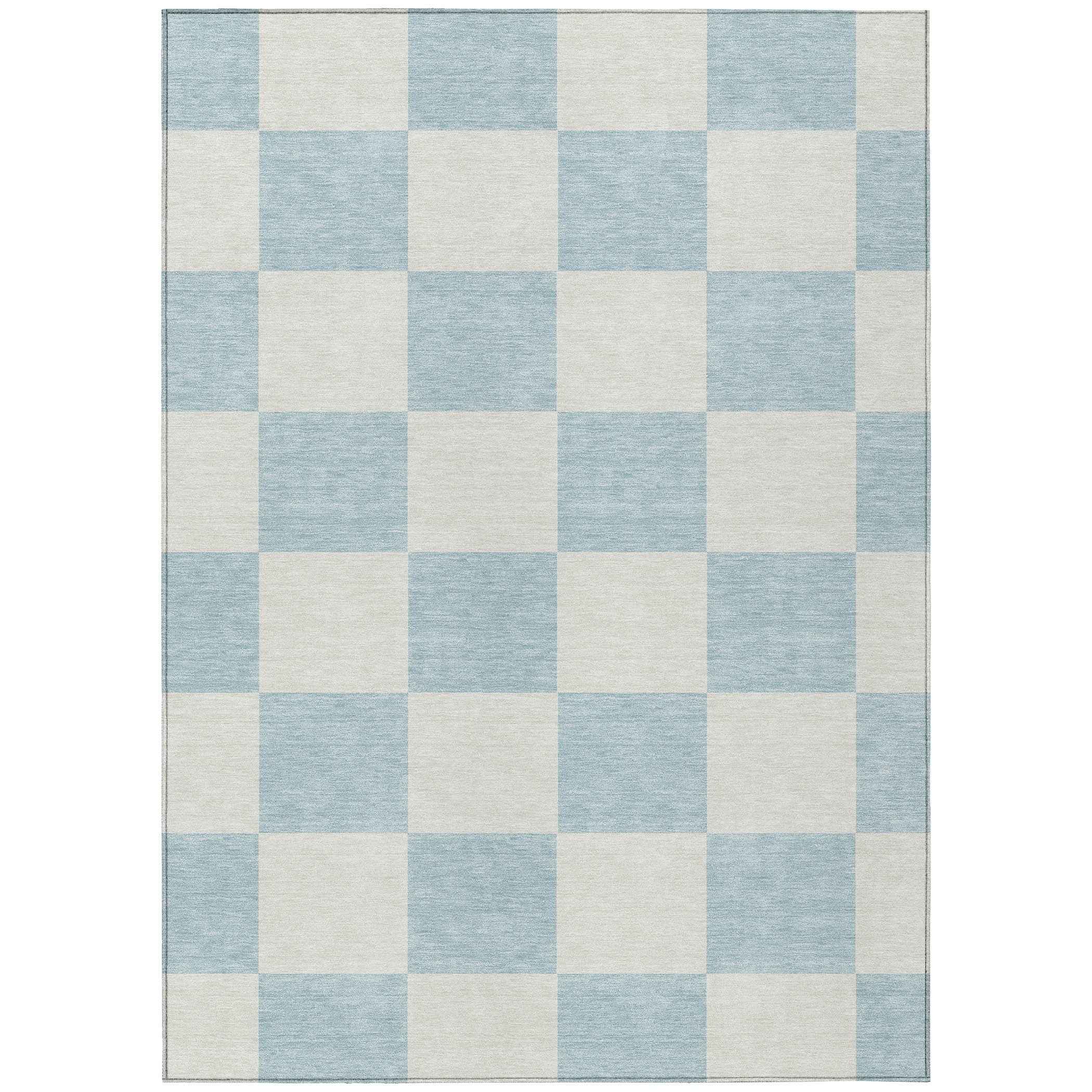 10' X 14' Sky Blue And Ivory Geometric Washable Indoor Outdoor Area Rug