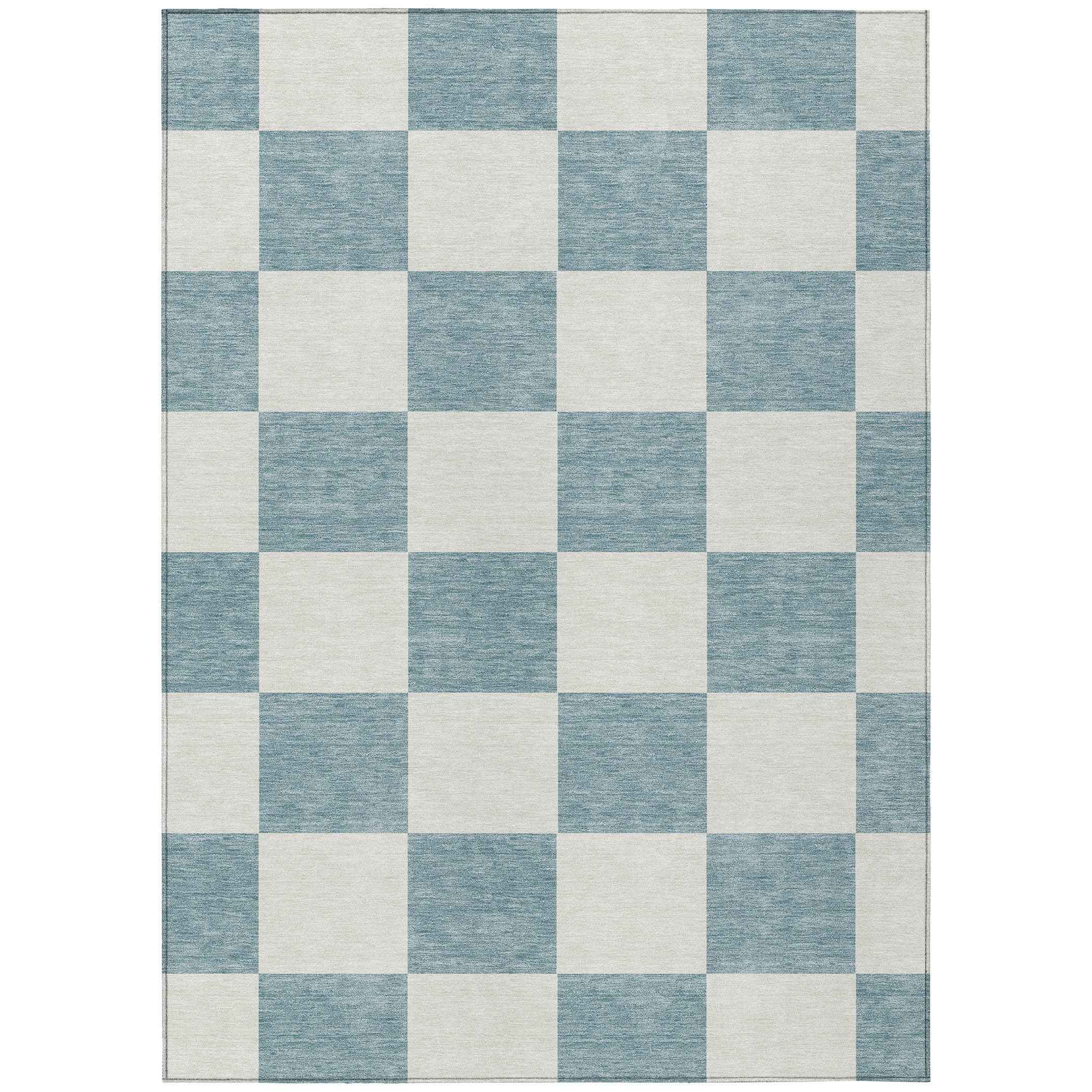 10' X 14' Teal Blue And Ivory Geometric Washable Indoor Outdoor Area Rug
