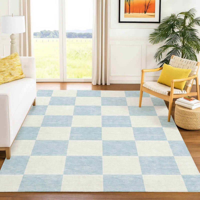 10' X 14' Sky Blue And Ivory Geometric Washable Indoor Outdoor Area Rug