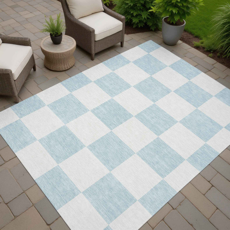 10' X 14' Sky Blue And Ivory Geometric Washable Indoor Outdoor Area Rug