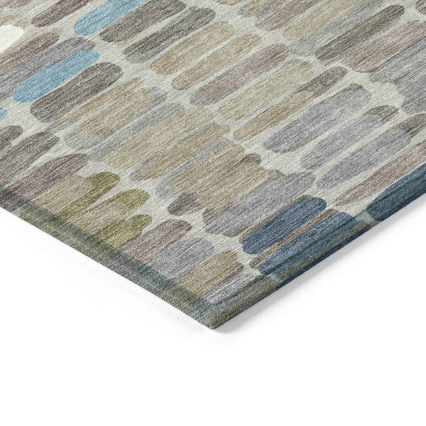 10' X 14' Taupe Ivory And Blue Abstract Washable Indoor Outdoor Area Rug