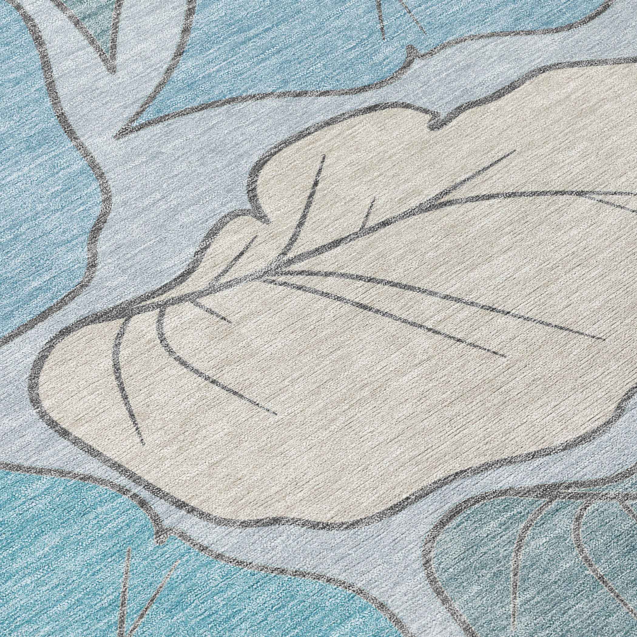 3' X 5' Teal Blue And Ivory Botanical Leaves Washable Indoor Outdoor Area Rug