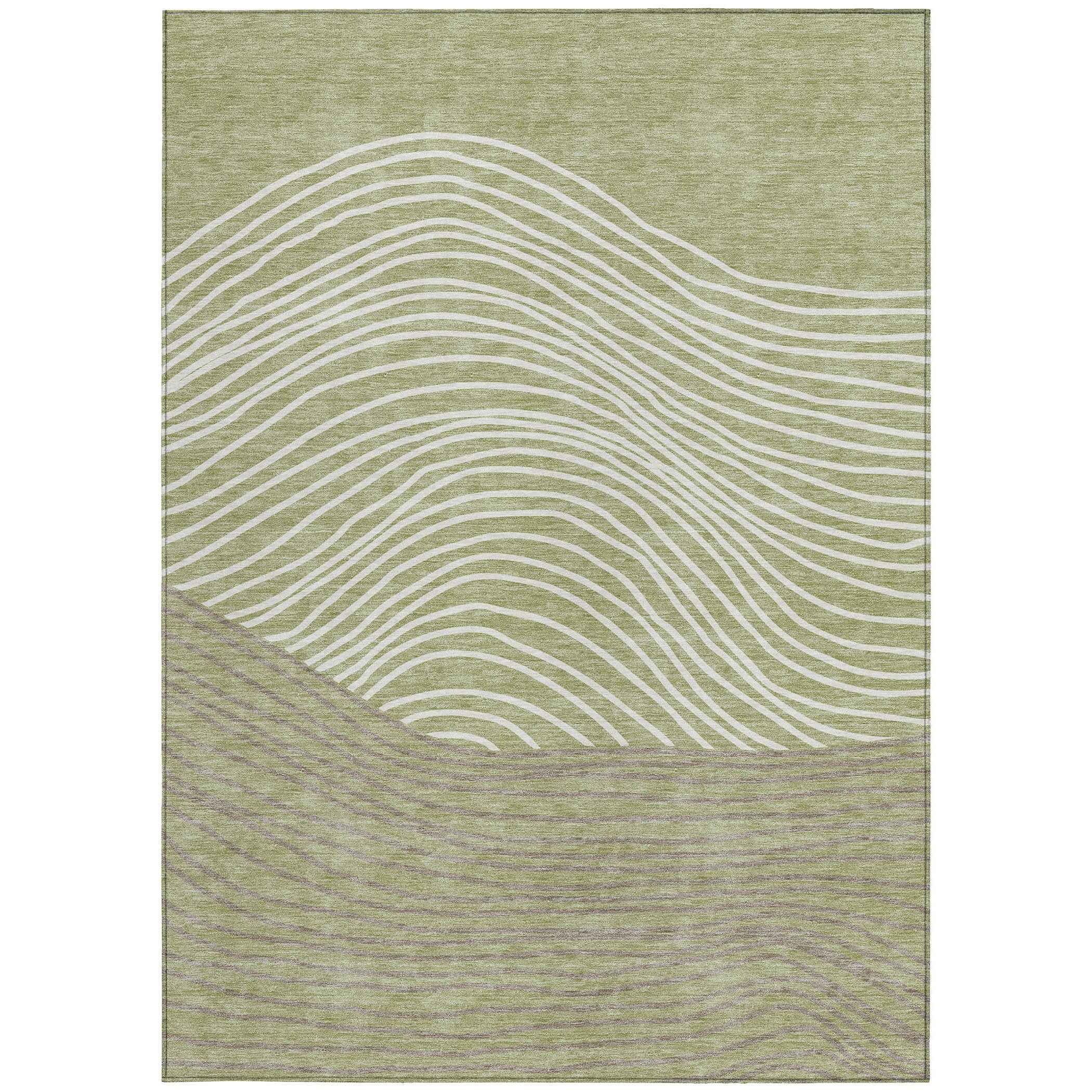 3' X 5' Artichoke Green And Ivory Striped Washable Indoor Outdoor Area Rug