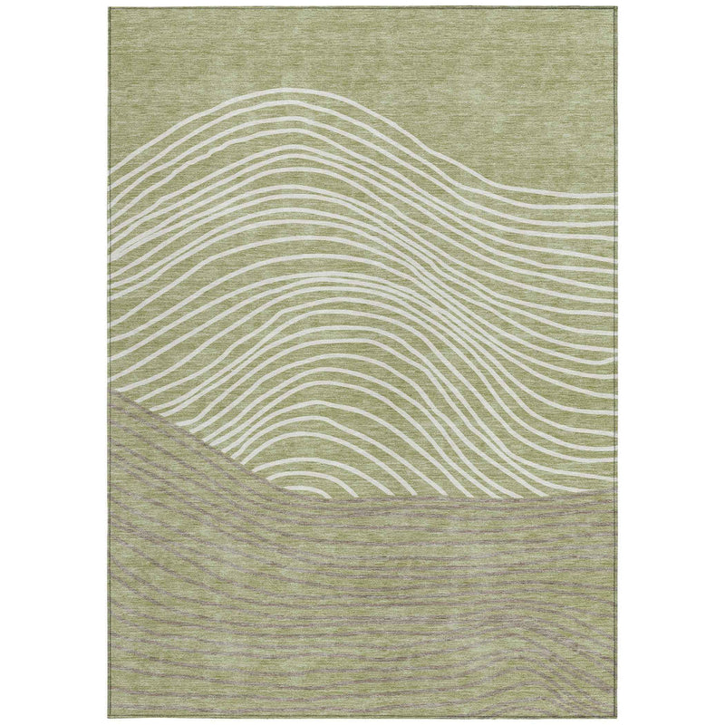 3' X 5' Artichoke Green And Ivory Striped Washable Indoor Outdoor Area Rug