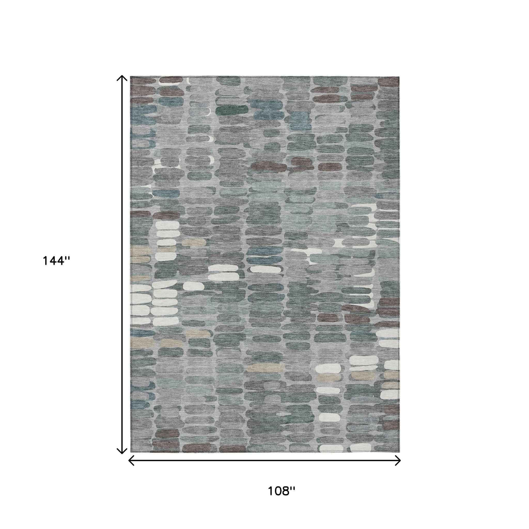 9' X 12' Gray Ivory And Pewter Abstract Washable Indoor Outdoor Area Rug