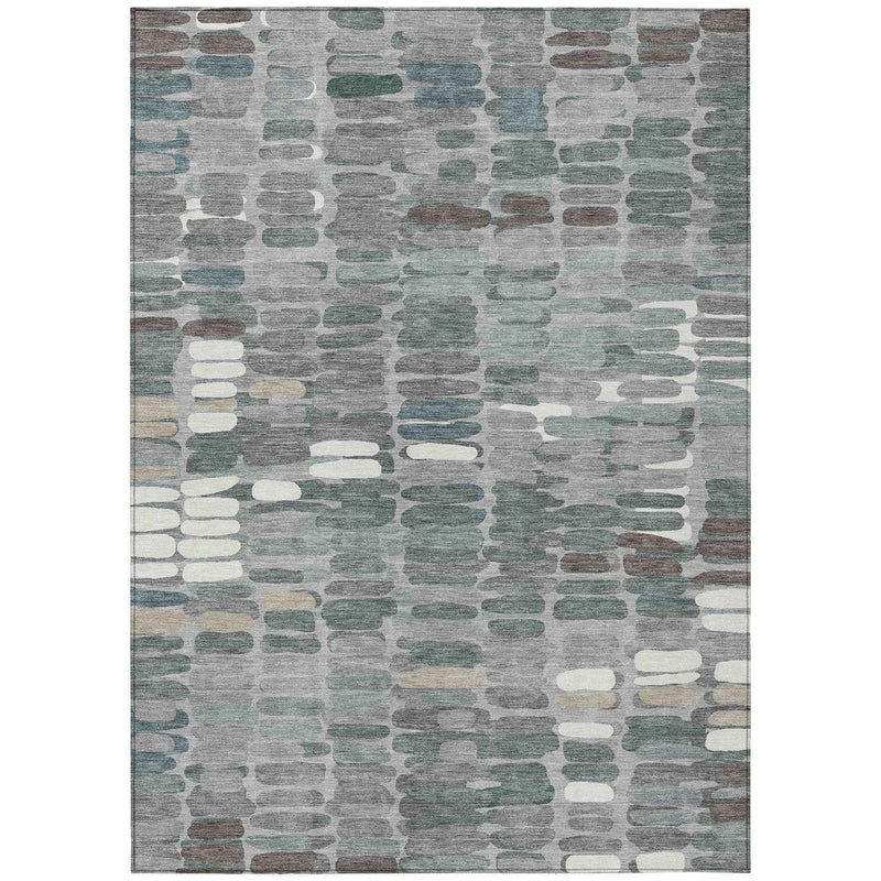 9' X 12' Gray Ivory And Pewter Abstract Washable Indoor Outdoor Area Rug