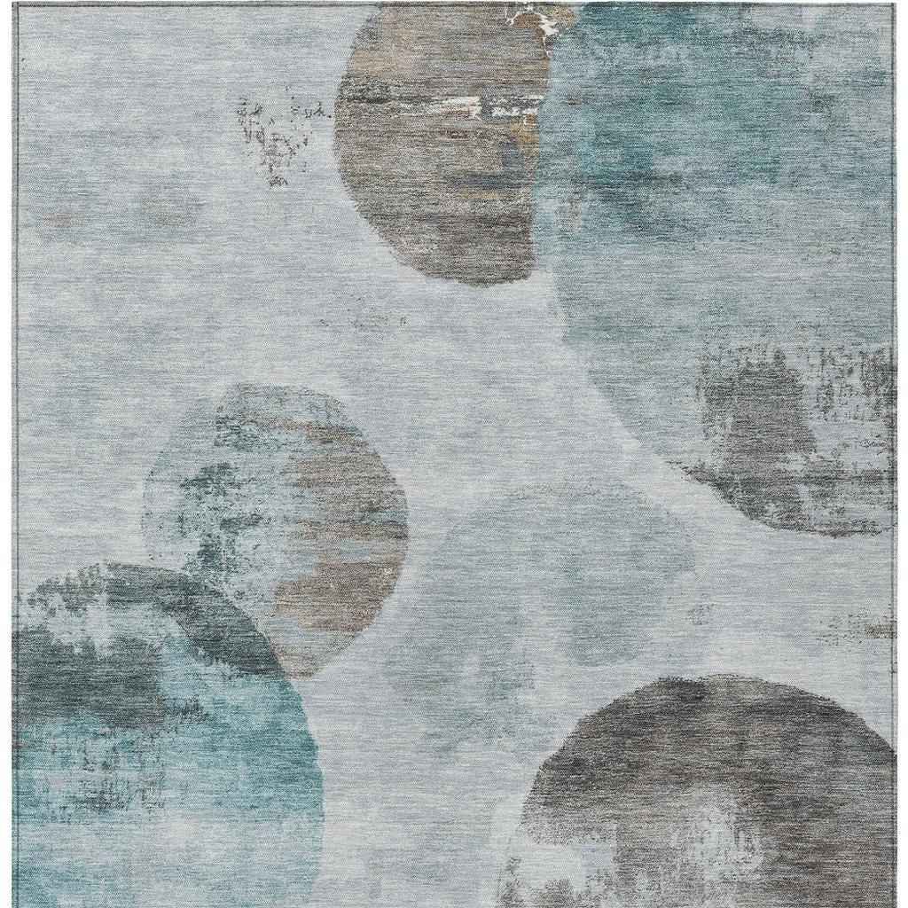 10' X 14' Teal Blue Ivory And Taupe Abstract Washable Indoor Outdoor Area Rug