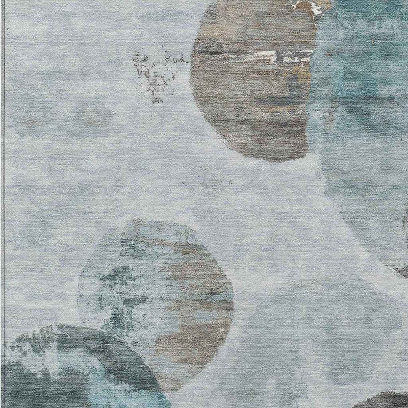 10' X 14' Teal Blue Ivory And Taupe Abstract Washable Indoor Outdoor Area Rug