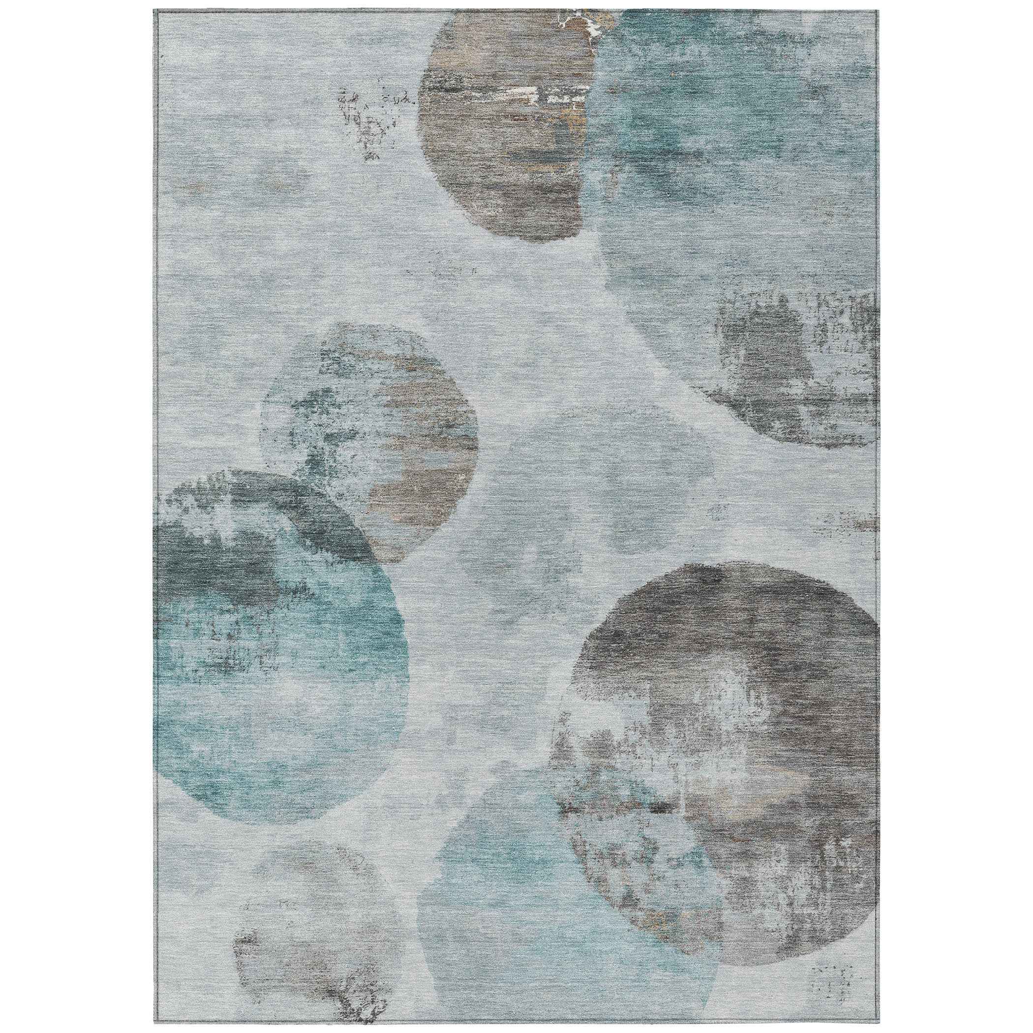 10' X 14' Teal Blue Ivory And Taupe Abstract Washable Indoor Outdoor Area Rug