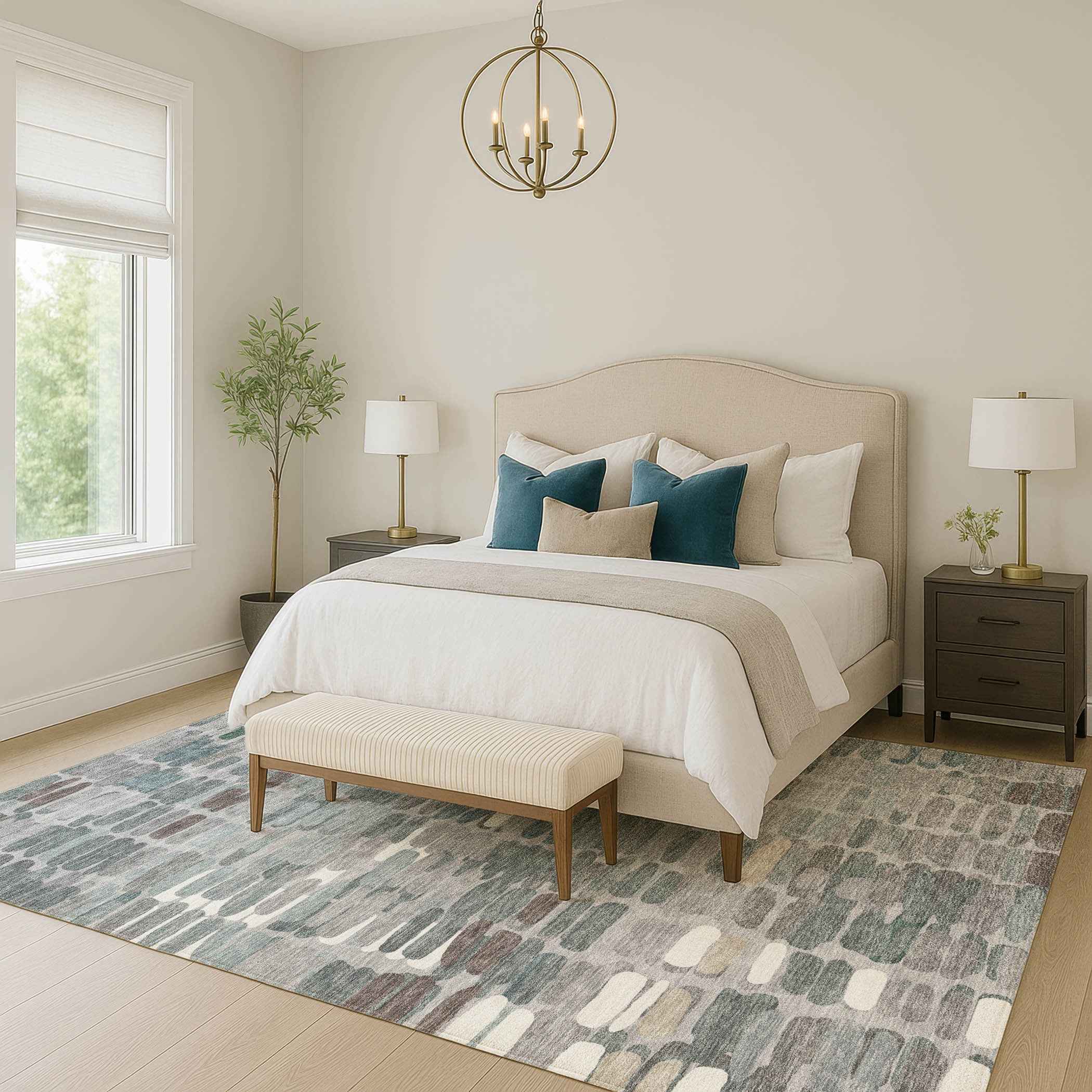 9' X 12' Gray Ivory And Pewter Abstract Washable Indoor Outdoor Area Rug