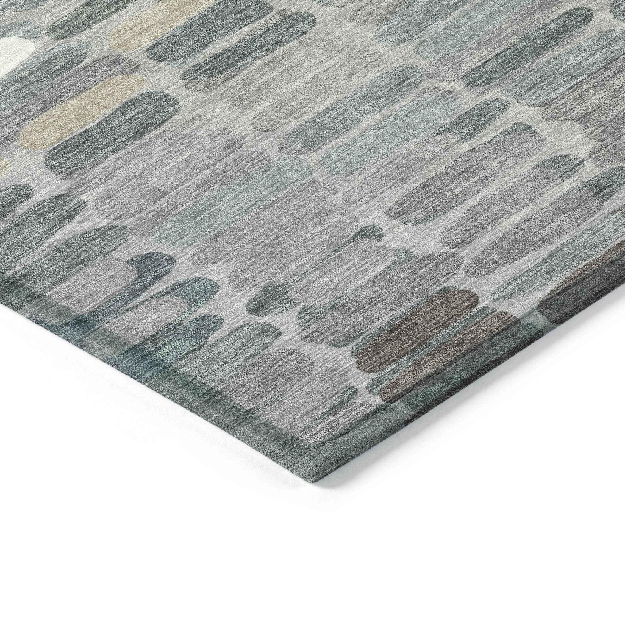 9' X 12' Gray Ivory And Pewter Abstract Washable Indoor Outdoor Area Rug