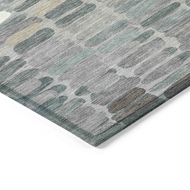 9' X 12' Gray Ivory And Pewter Abstract Washable Indoor Outdoor Area Rug