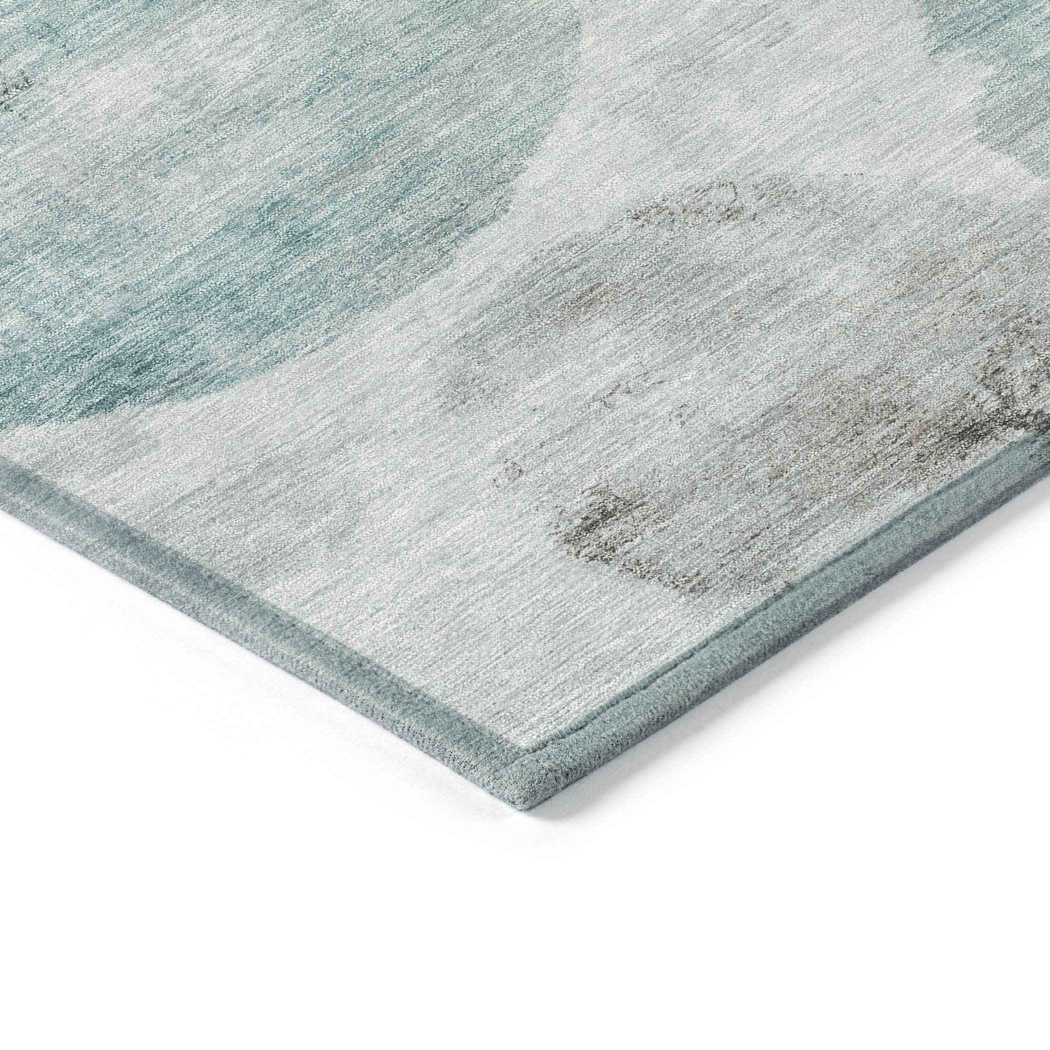 10' X 14' Teal Blue Ivory And Taupe Abstract Washable Indoor Outdoor Area Rug