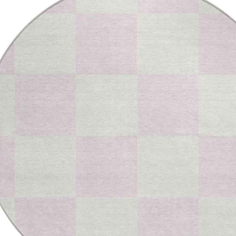 8' Pink And Ivory Round Geometric Washable Indoor Outdoor Area Rug