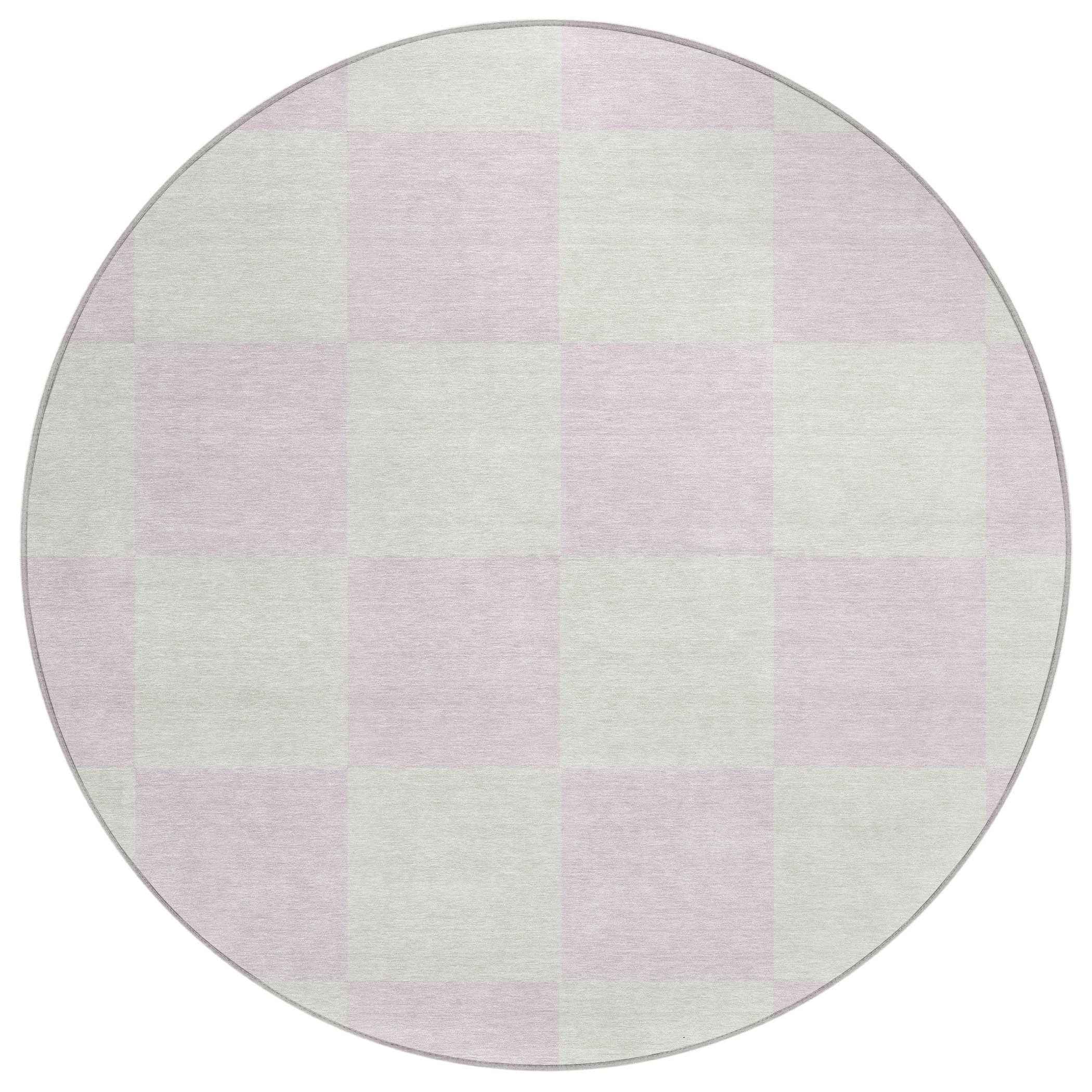8' Pink And Ivory Round Geometric Washable Indoor Outdoor Area Rug