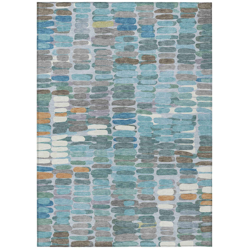 9' X 12' Teal Blue Copper And Ivory Abstract Washable Indoor Outdoor Area Rug