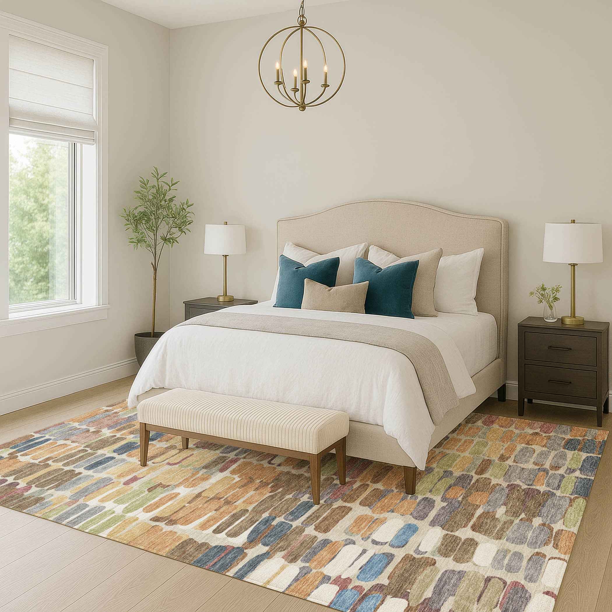 3' X 5' Copper White And Gray Abstract Washable Indoor Outdoor Area Rug