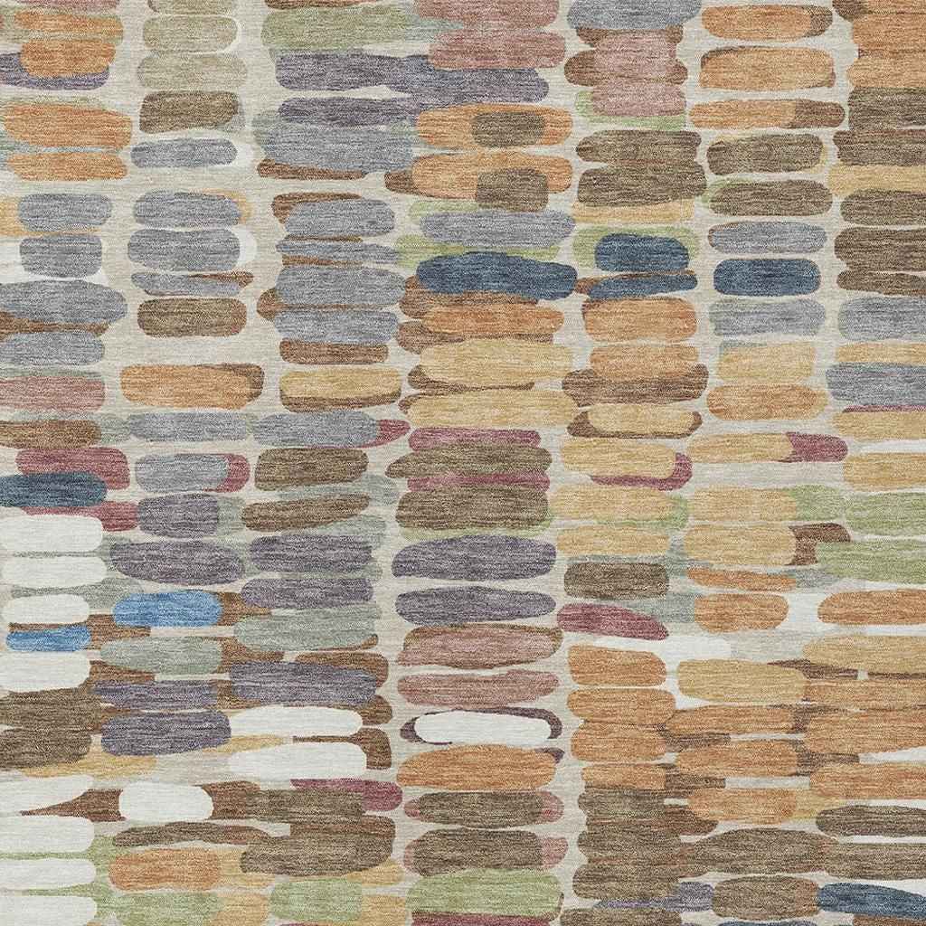 3' X 5' Copper White And Gray Abstract Washable Indoor Outdoor Area Rug