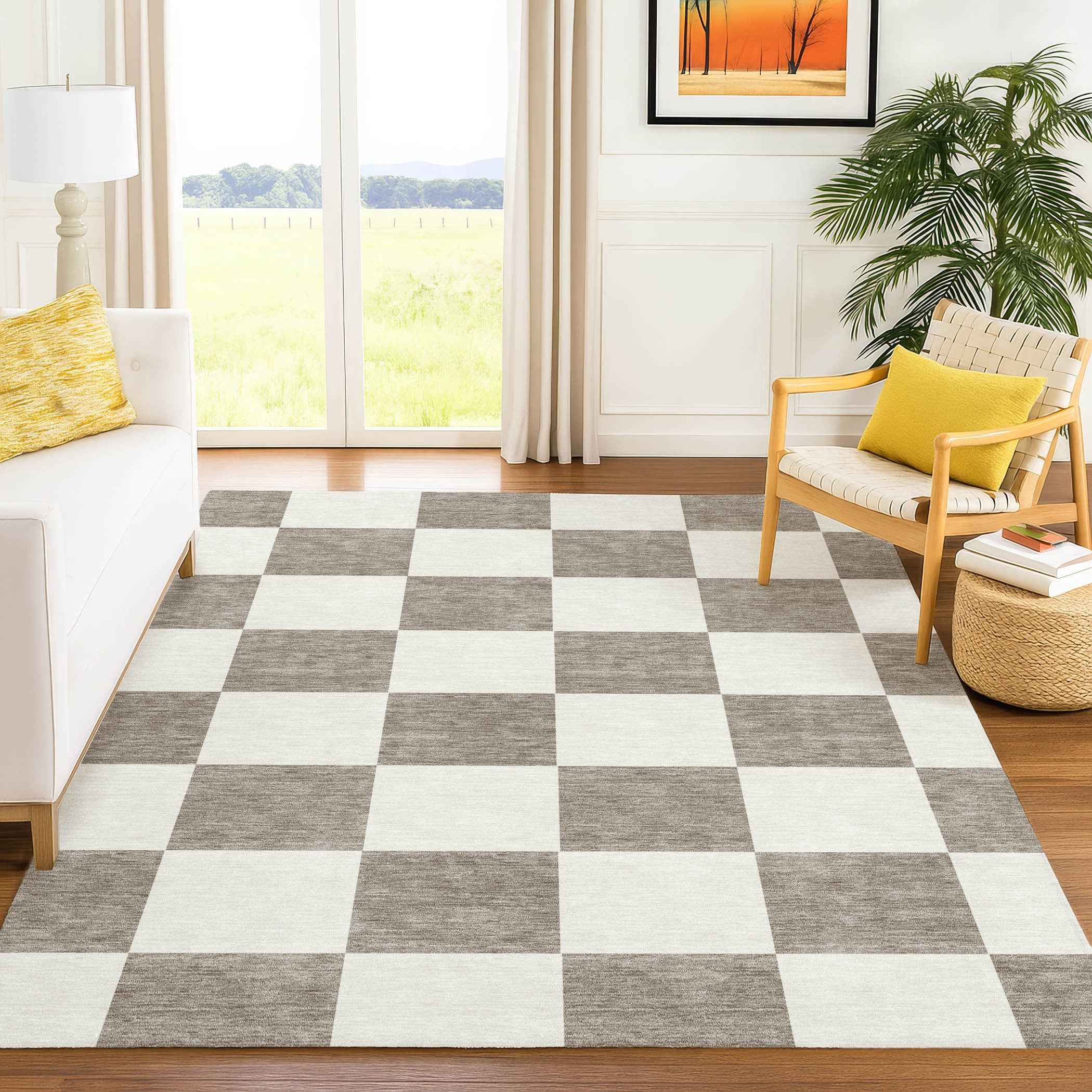 5' X 8' Taupe And Ivory Geometric Washable Indoor Outdoor Area Rug