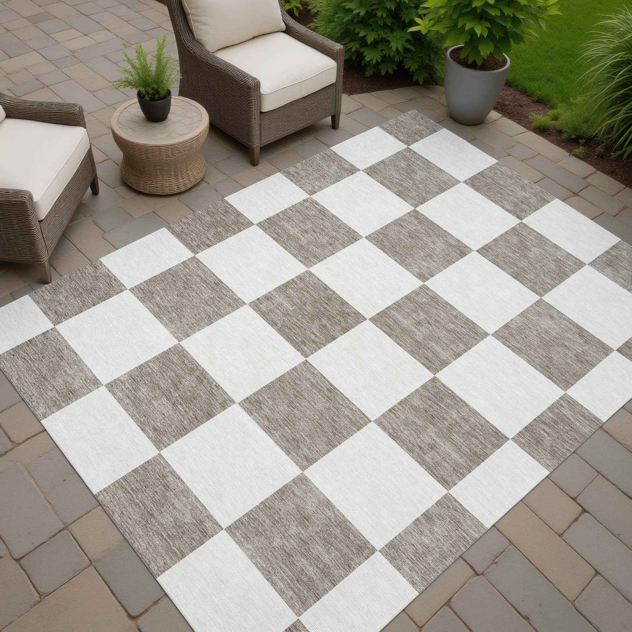 5' X 8' Taupe And Ivory Geometric Washable Indoor Outdoor Area Rug