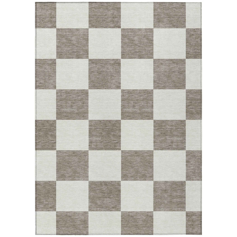 5' X 8' Taupe And Ivory Geometric Washable Indoor Outdoor Area Rug