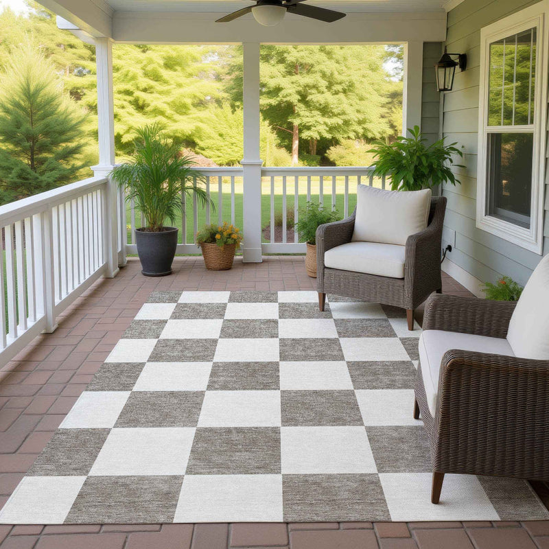 5' X 8' Taupe And Ivory Geometric Washable Indoor Outdoor Area Rug