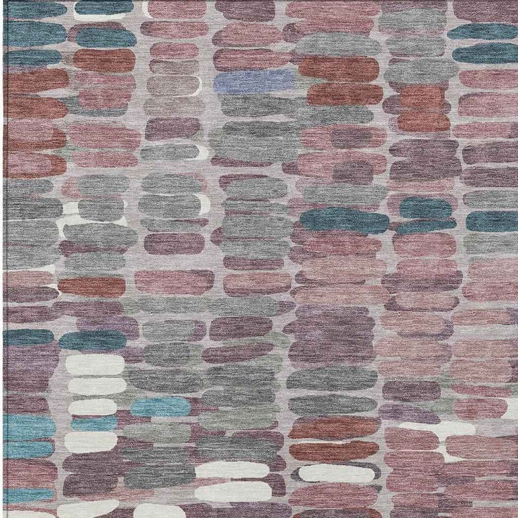 9' X 12' Blush Pink And Merlot Abstract Washable Indoor Outdoor Area Rug