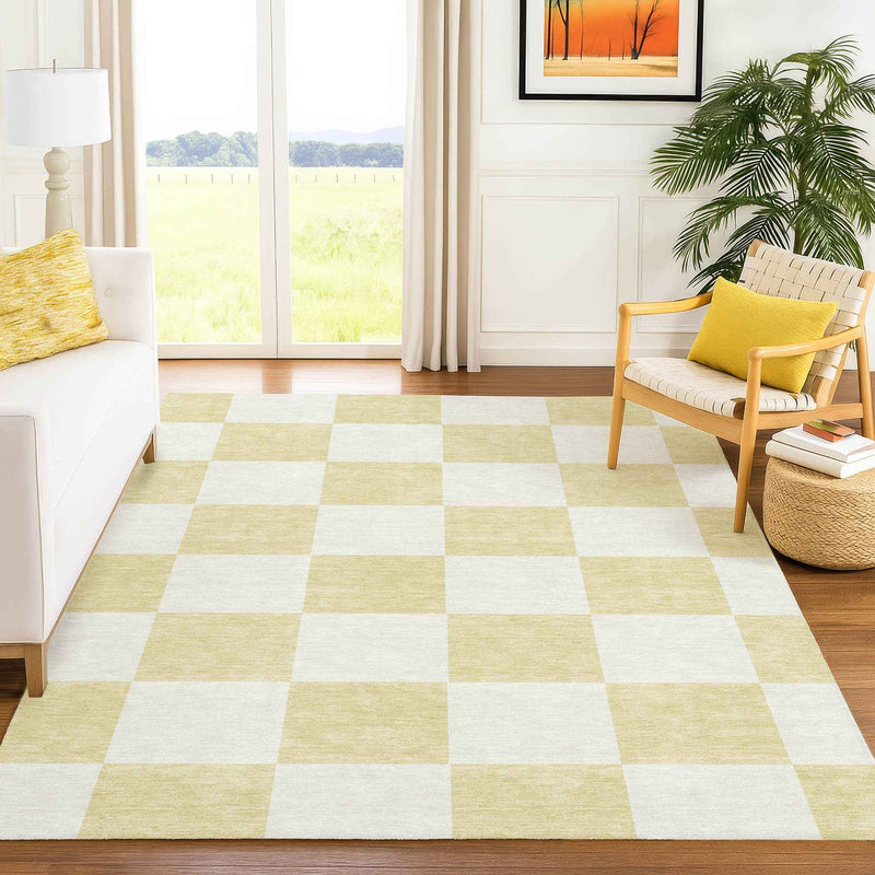 8' X 10' Wheat And Beige Geometric Washable Indoor Outdoor Area Rug