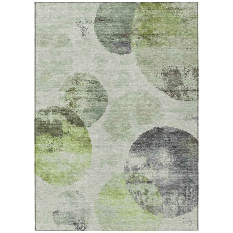 10' X 14' Artichoke Green And Ivory Abstract Washable Indoor Outdoor Area Rug