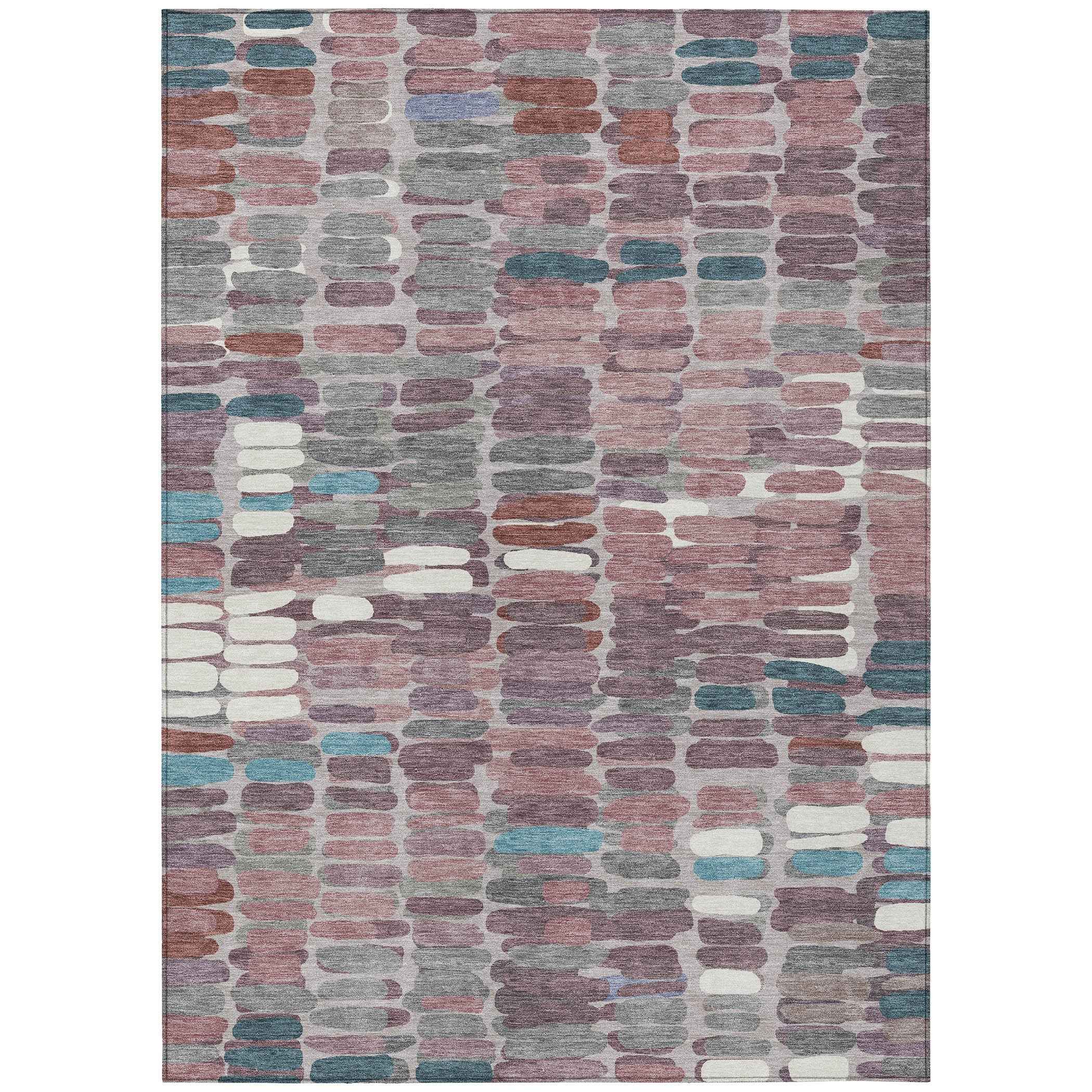 5' X 8' Blush Pink And Merlot Abstract Washable Indoor Outdoor Area Rug