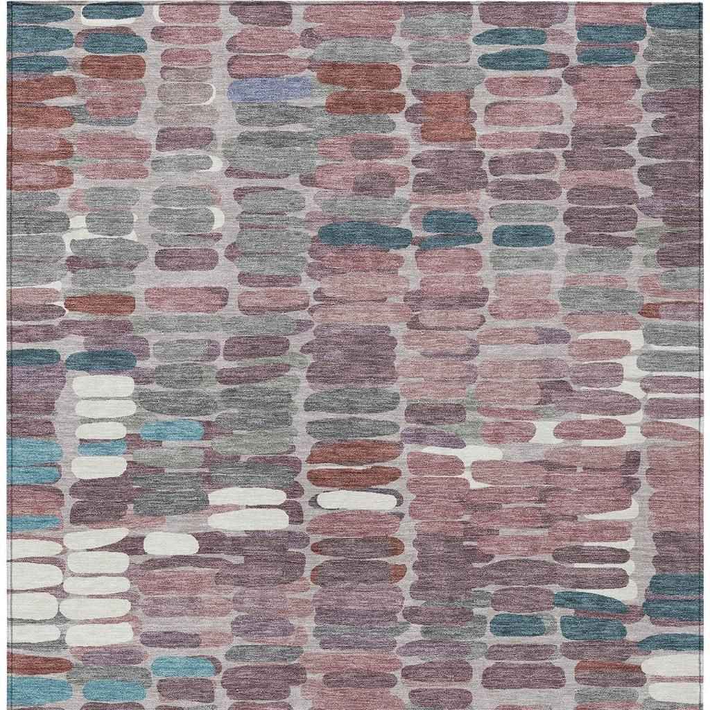 5' X 8' Blush Pink And Merlot Abstract Washable Indoor Outdoor Area Rug