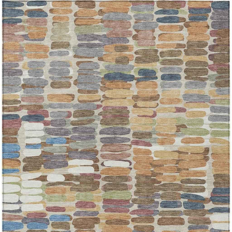 9' X 12' Copper White And Gray Abstract Washable Indoor Outdoor Area Rug