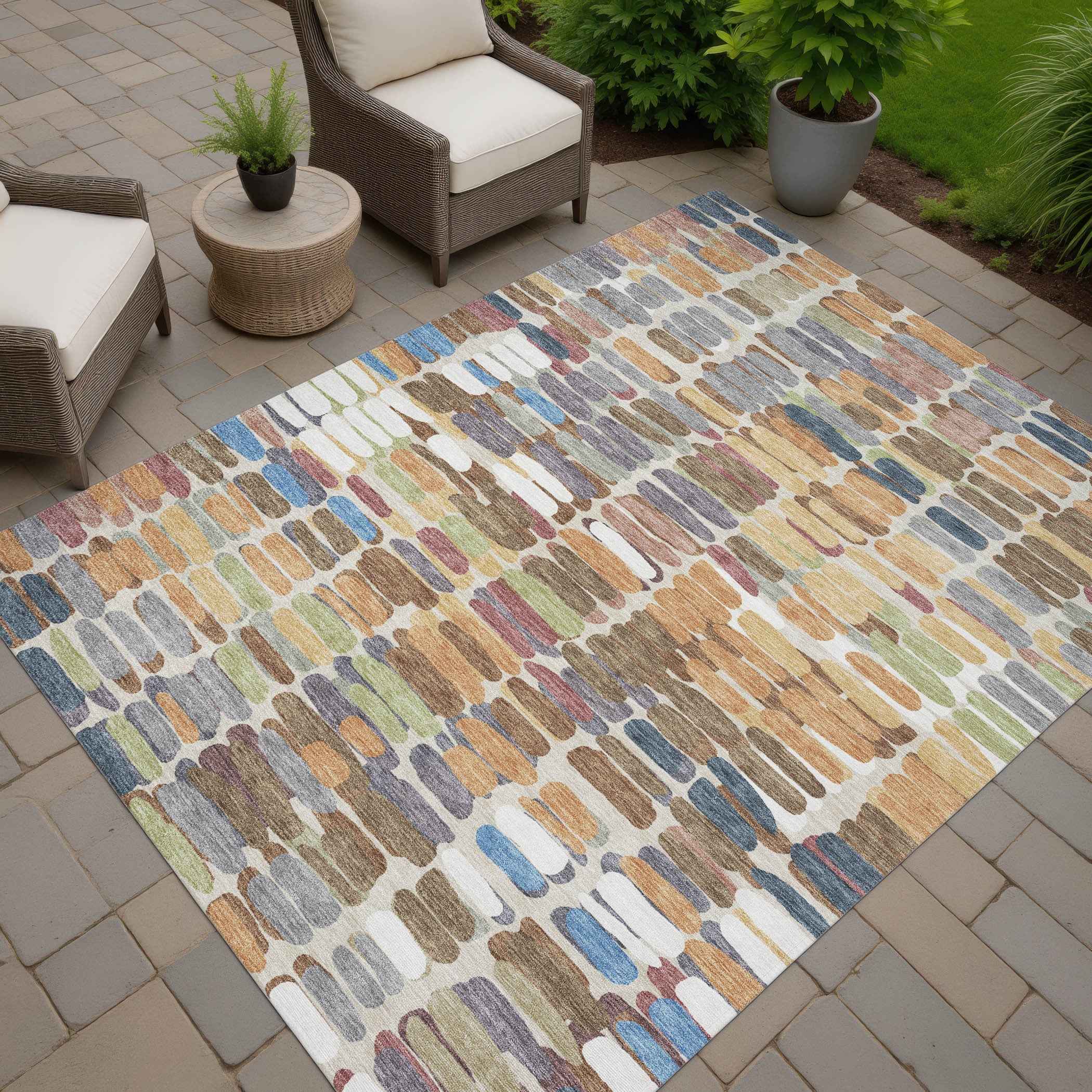 9' X 12' Copper White And Gray Abstract Washable Indoor Outdoor Area Rug