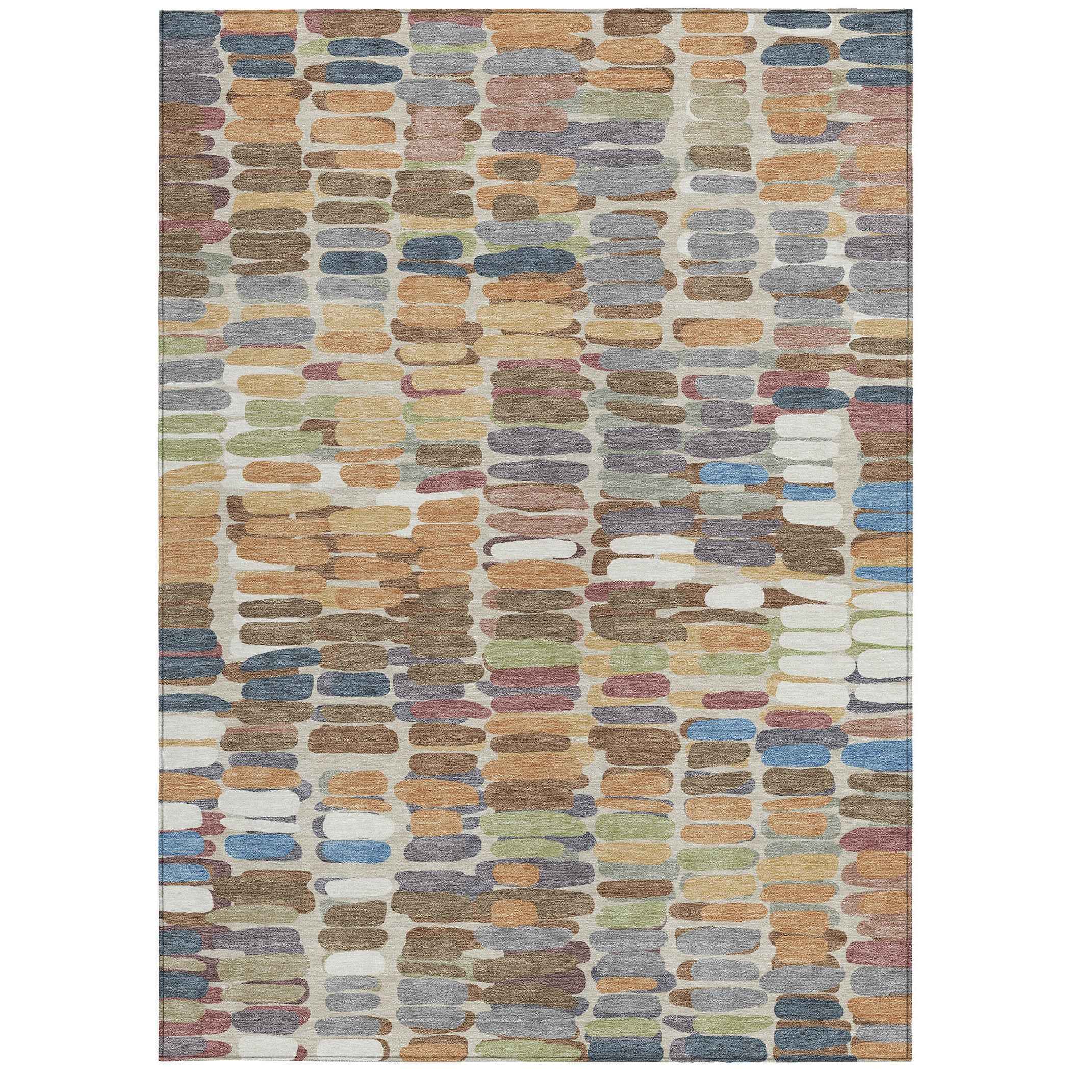 9' X 12' Copper White And Gray Abstract Washable Indoor Outdoor Area Rug