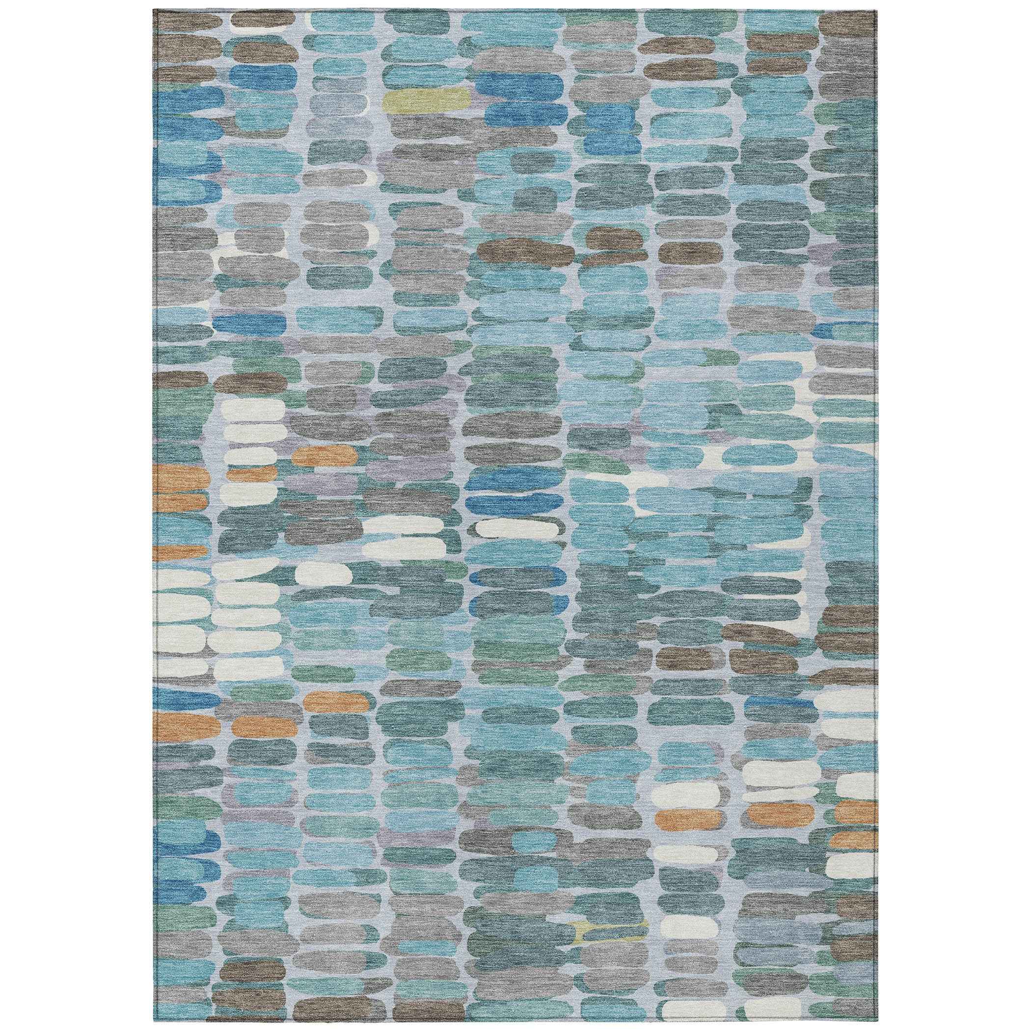 3' X 5' Teal Blue Copper And Ivory Abstract Washable Indoor Outdoor Area Rug