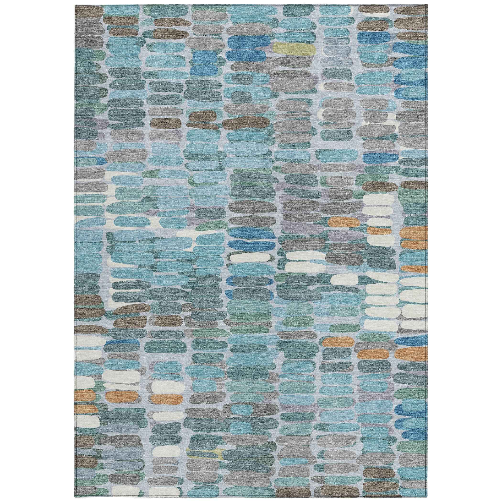 3' X 5' Teal Blue Copper And Ivory Abstract Washable Indoor Outdoor Area Rug