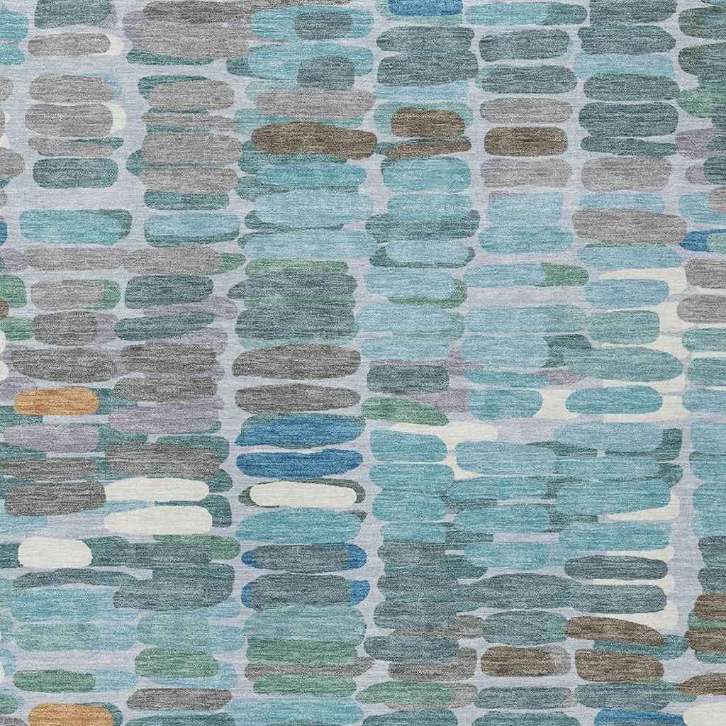 3' X 5' Teal Blue Copper And Ivory Abstract Washable Indoor Outdoor Area Rug