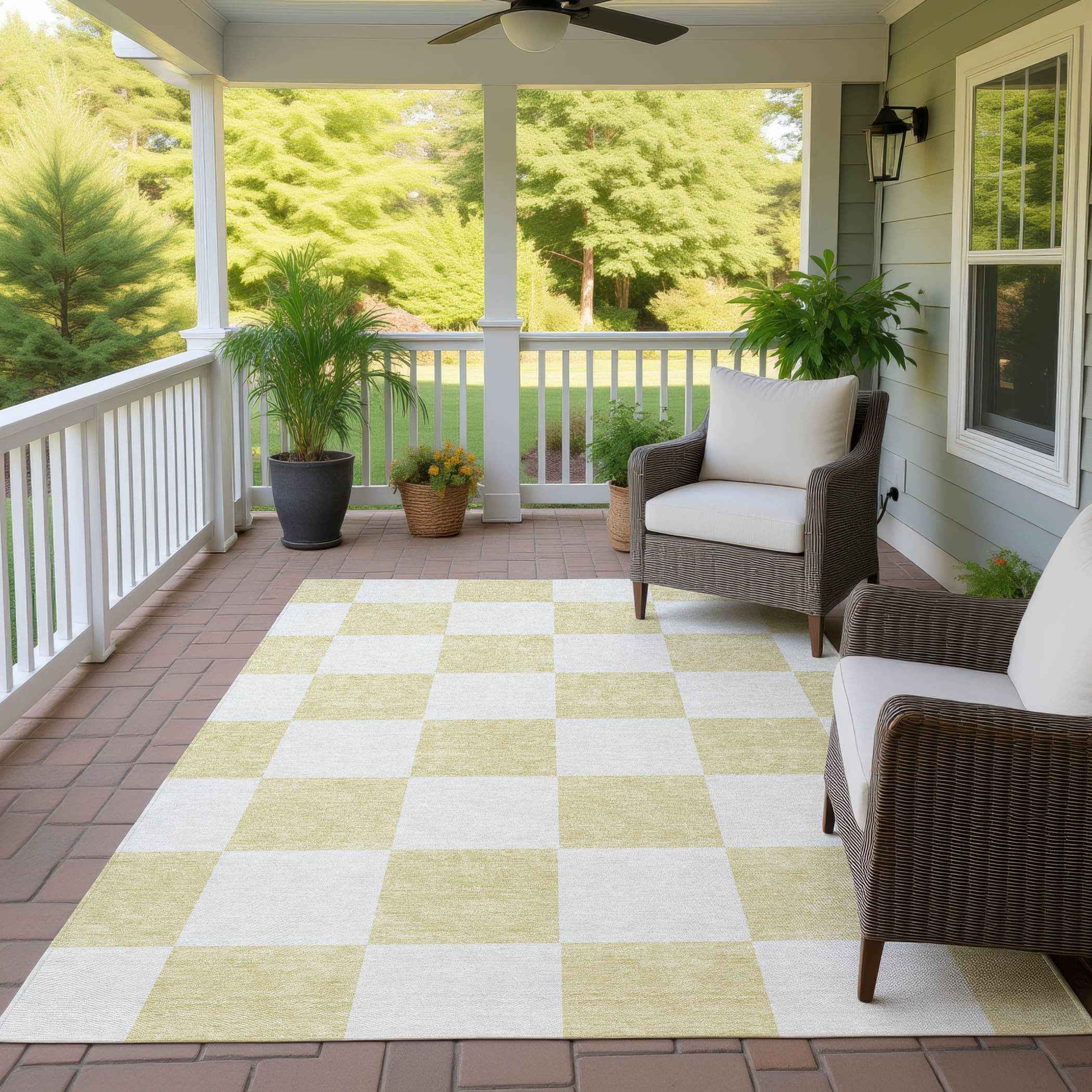 9' X 12' Wheat And Beige Geometric Washable Indoor Outdoor Area Rug
