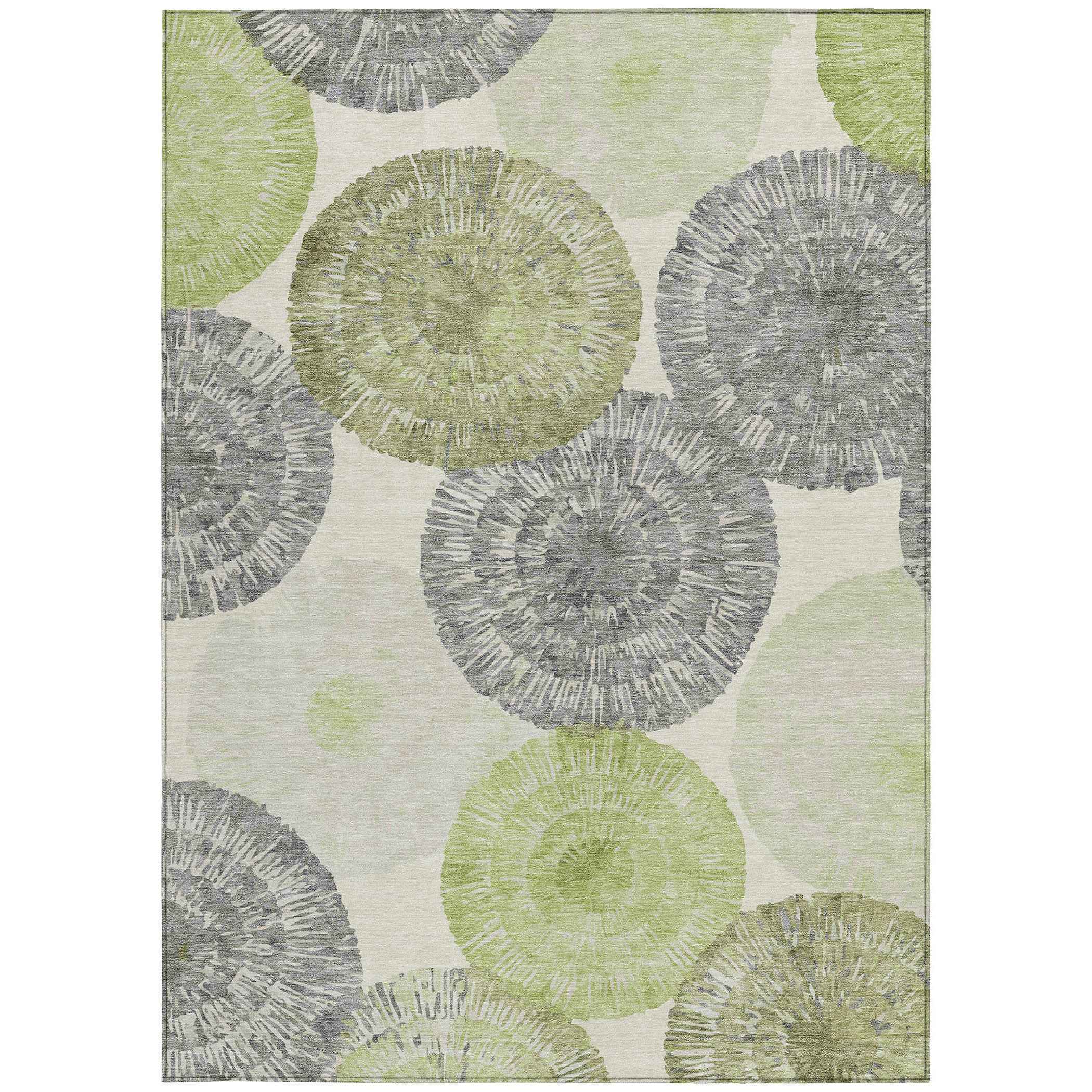 10' X 14' Artichoke Green Ivory And Gray Abstract Washable Indoor Outdoor Area Rug