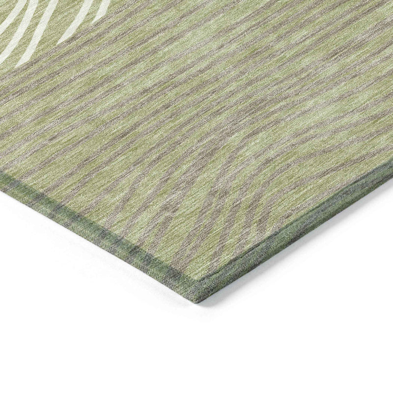 5' X 8' Artichoke Green And Ivory Striped Washable Indoor Outdoor Area Rug
