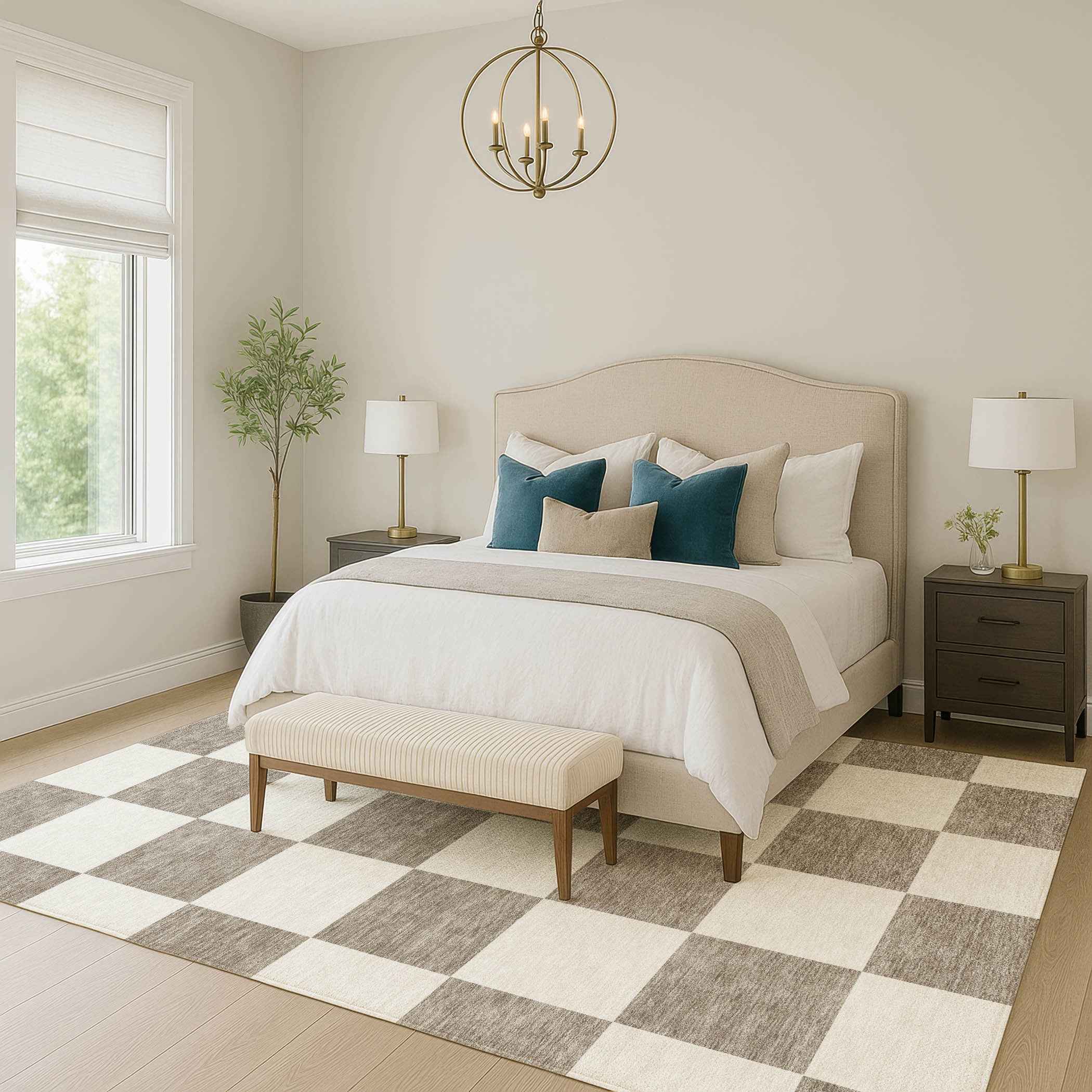 9' X 12' Taupe And Ivory Geometric Washable Indoor Outdoor Area Rug